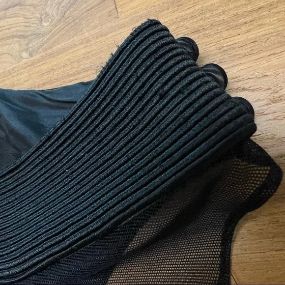 VINTAGE Black Velvet Halter Neck‎ Thigh Slit Racerback Mesh Panel Column Gown - Picture 5 of 5